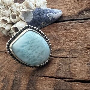 Artisan NWT Bali Thailand Larimar Sterling Silver Ring Large Dome Blue White 7